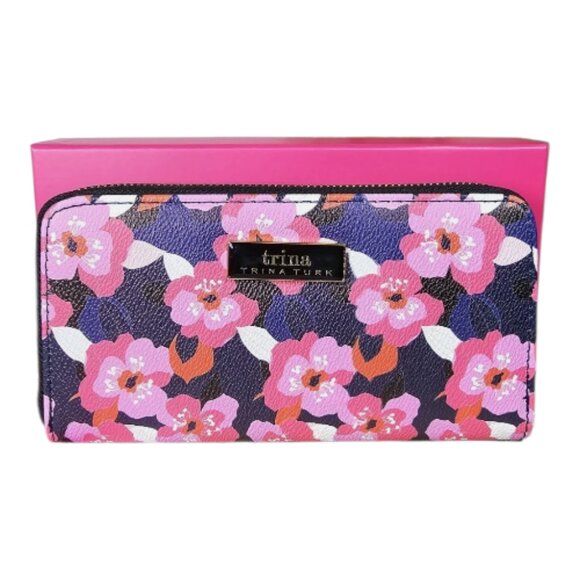 Trina Turk Handbags - Trina Turk Large Floral Vegan Leather Zip Wallet "All Over Narcissus"